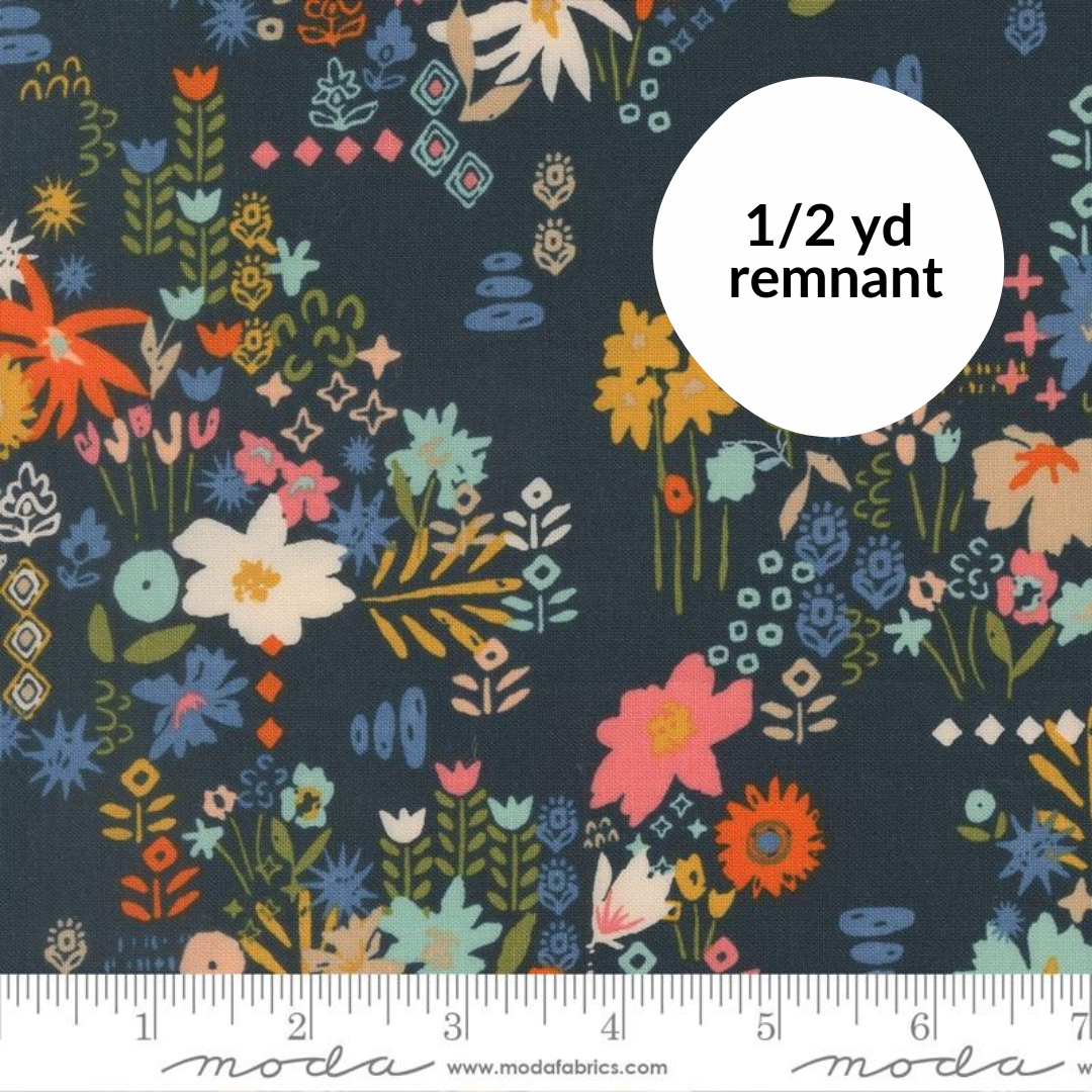 Remnant - 1/2 yd - Boho Haven - Busy Boho Florals - Deep Sea