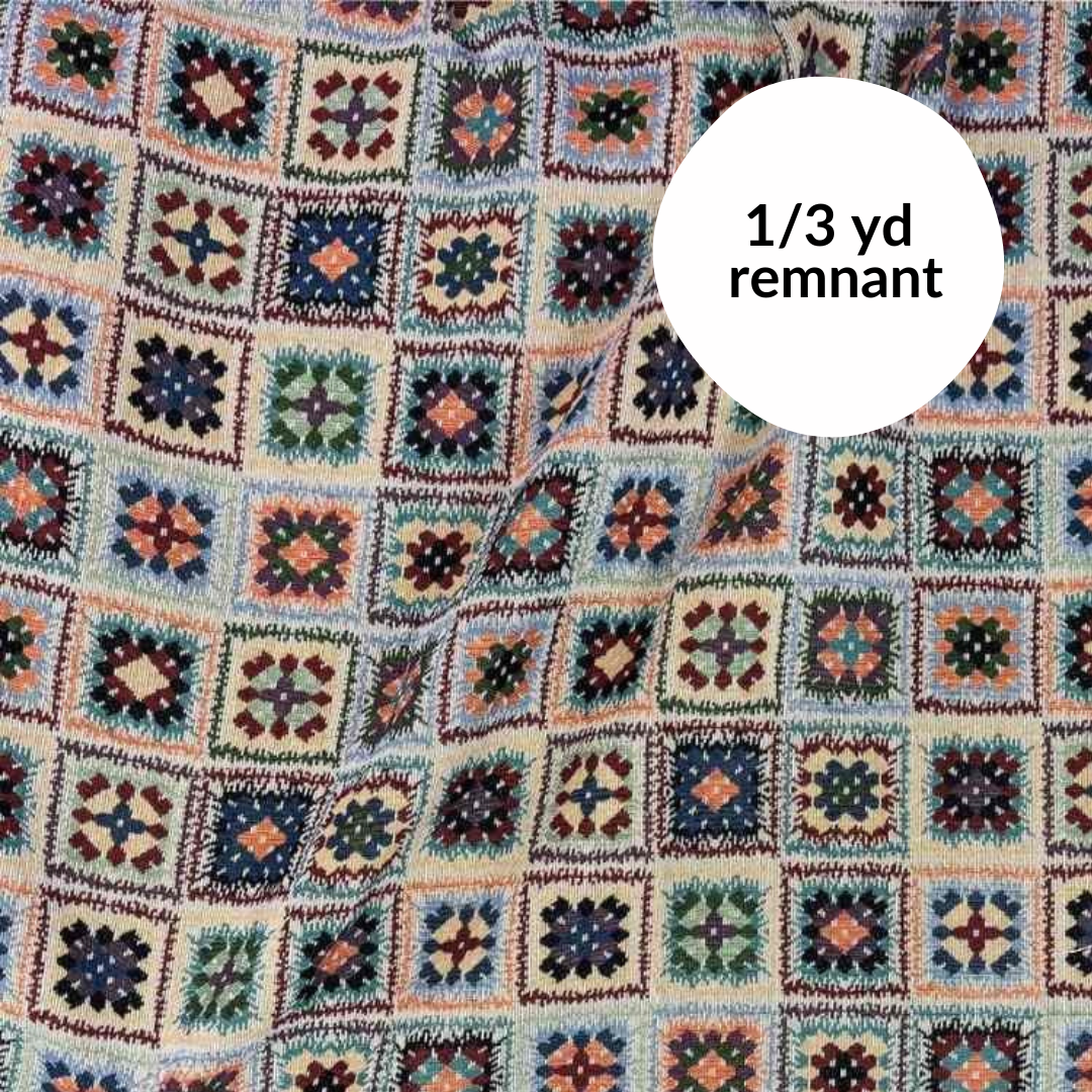 Remnant - 1/3 yd - Tapestry Jacquard - Granny Squares