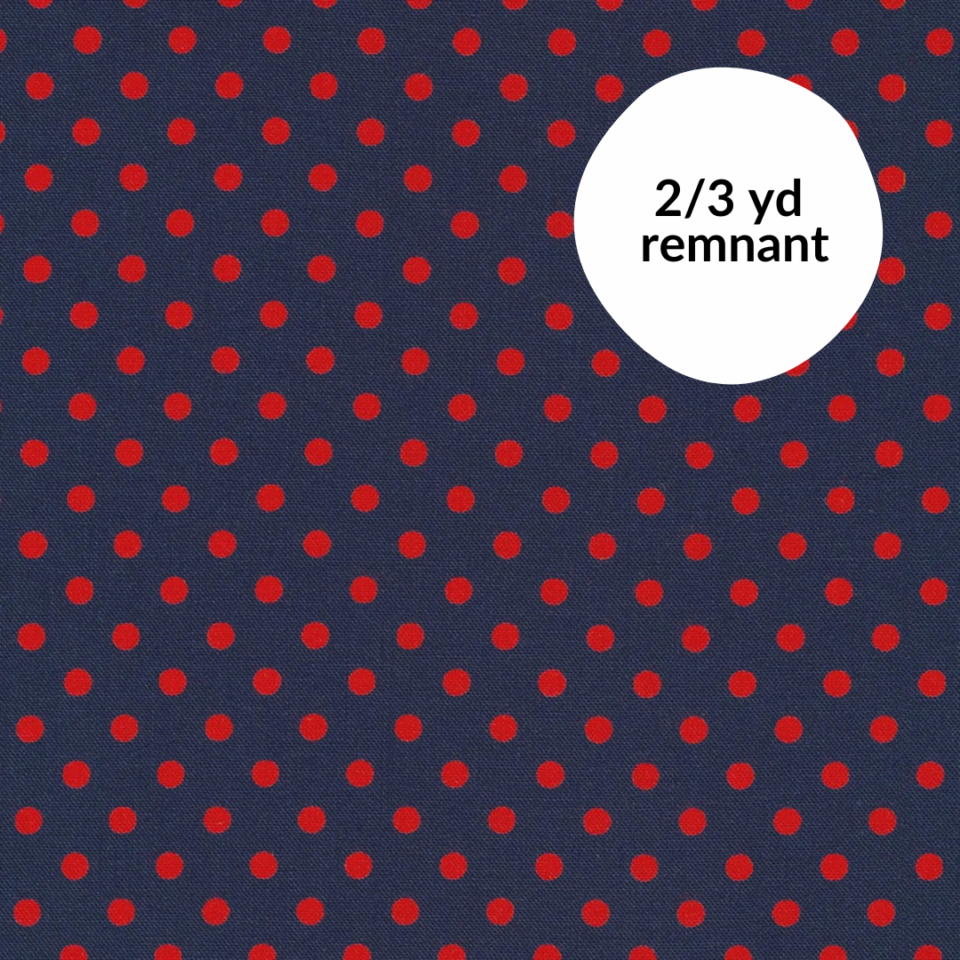 Remnant - 2/3 yd - Dots A Lot - Navy/Red