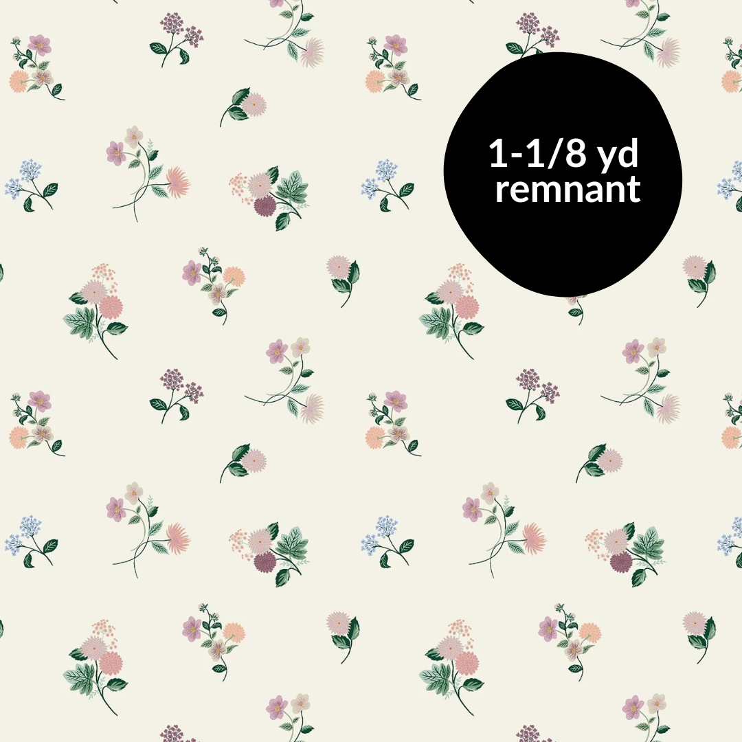 Remnant - 1-1/8 yd - Dahlia - Ditsy Dahlia - Cream