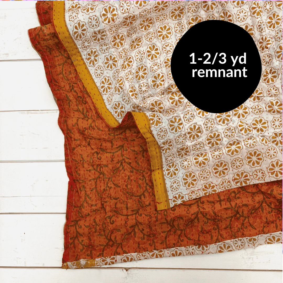 Remnant - 1-2/3 yd - Kantha Cloth - Vine - Persimmon
