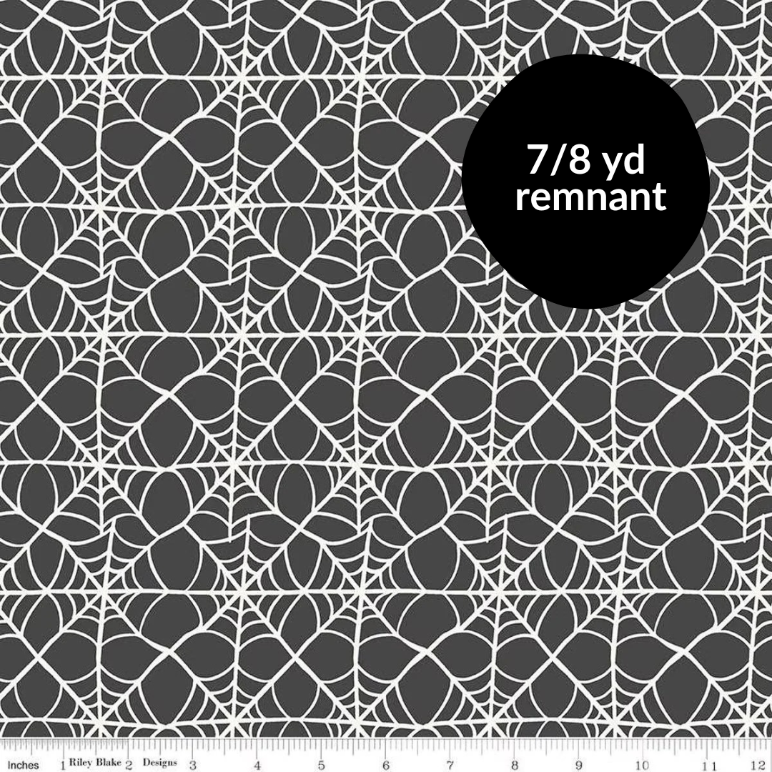 Remnant - 7/8 yd - Hey Pumpkin - Webs - Charcoal