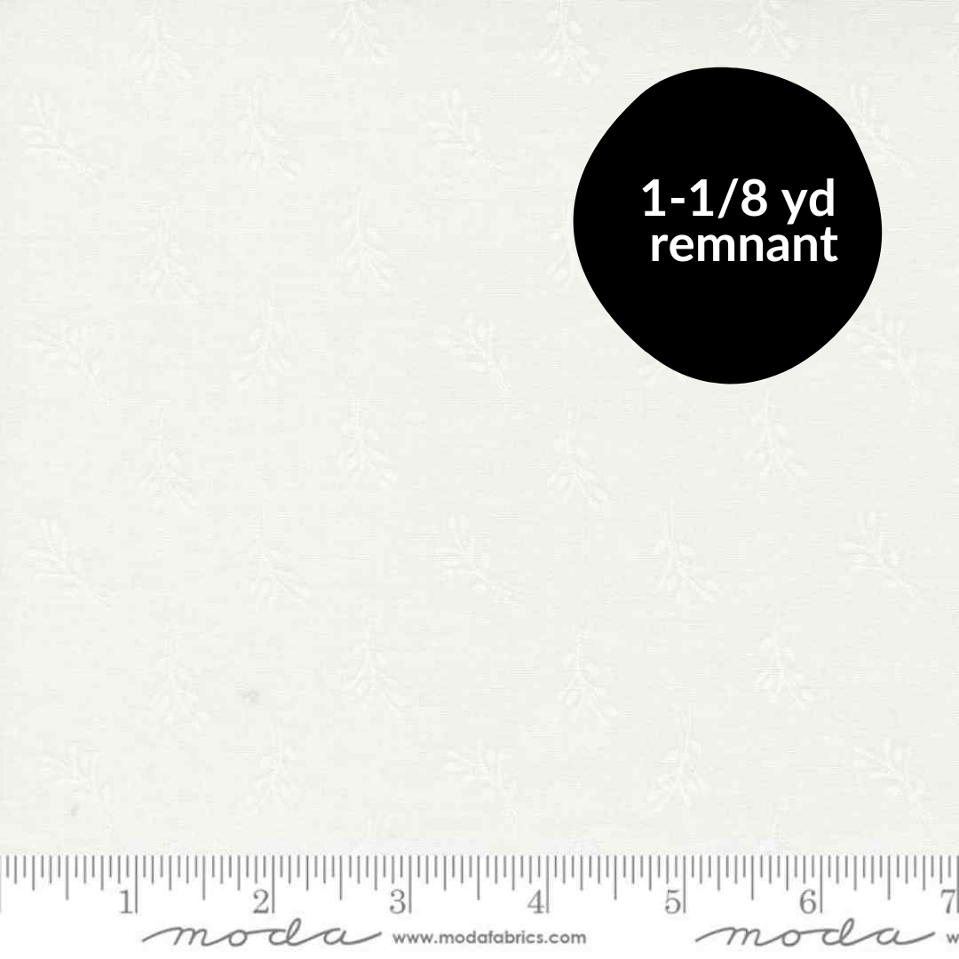 Remnant - 1-1/8 yd - Coriander Seeds - Sprigs - White on White