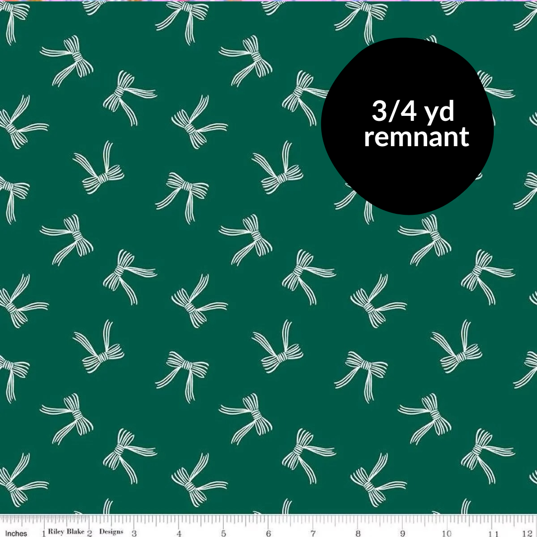Remnant - 3/4 yd - Designer Flannel - Bows - Green