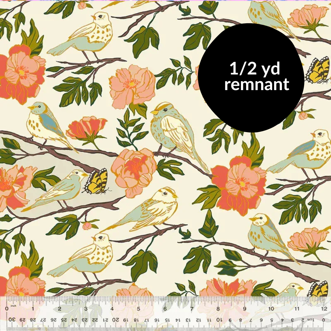 Remnant - 1/2 yd - Lush Life - Birds of a Feather - Ivory