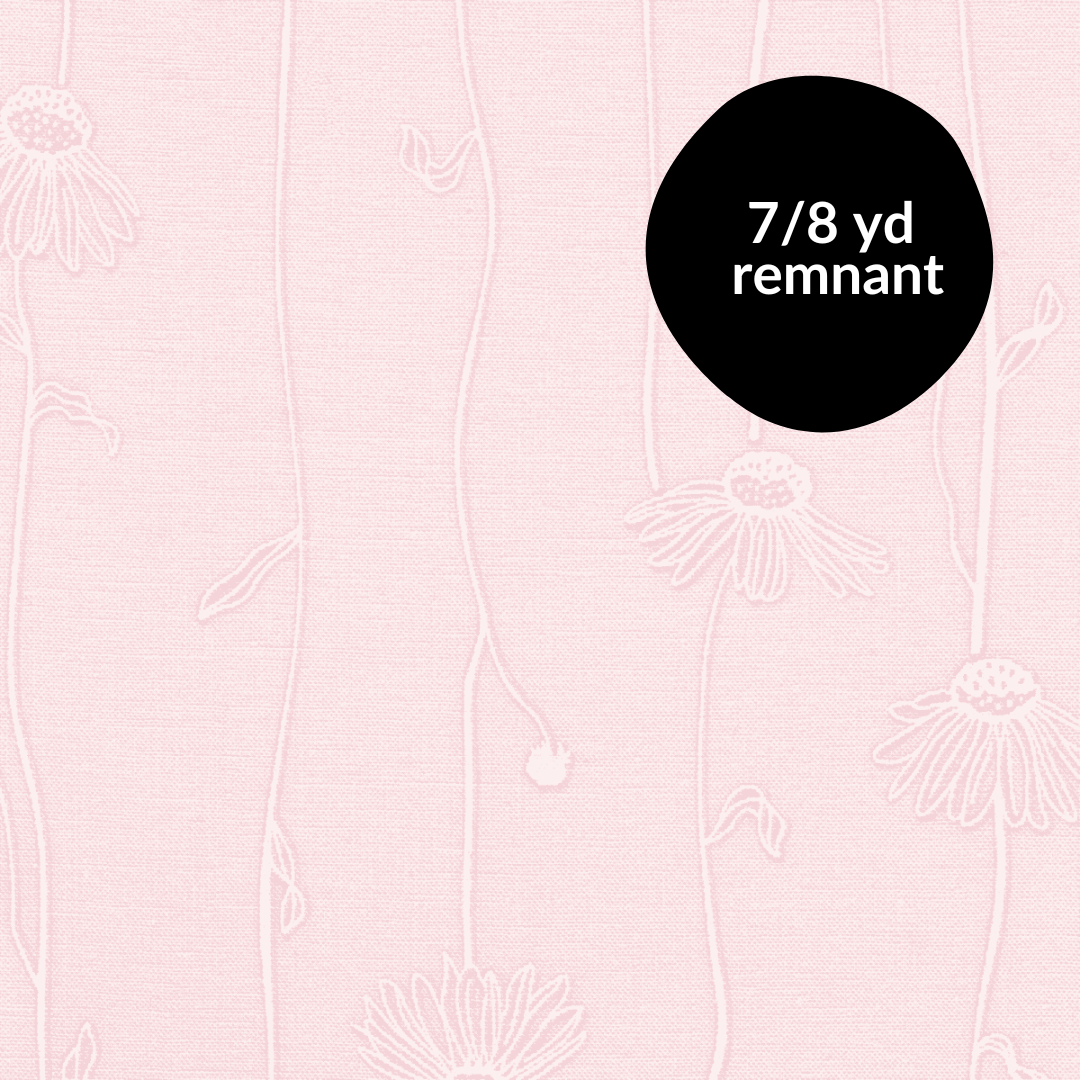 Remnant - 7/8 yd - Alabaster Hues - Cone Flowers - Pearl Pink