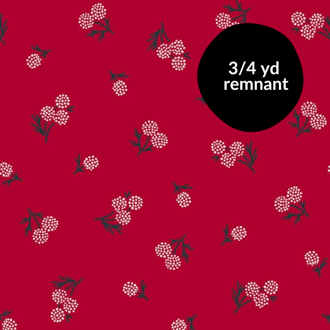 Remnant - 3/4 yd - Holiday Stitches - Stitched Berries - Red