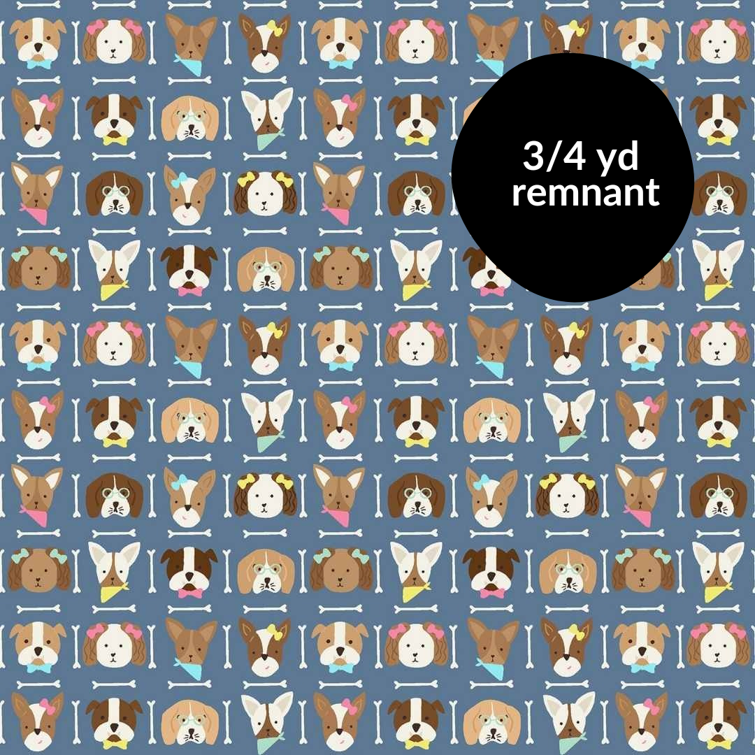 Remnant - 3/4 yd - Woof You - Puppy Portraits - Blue
