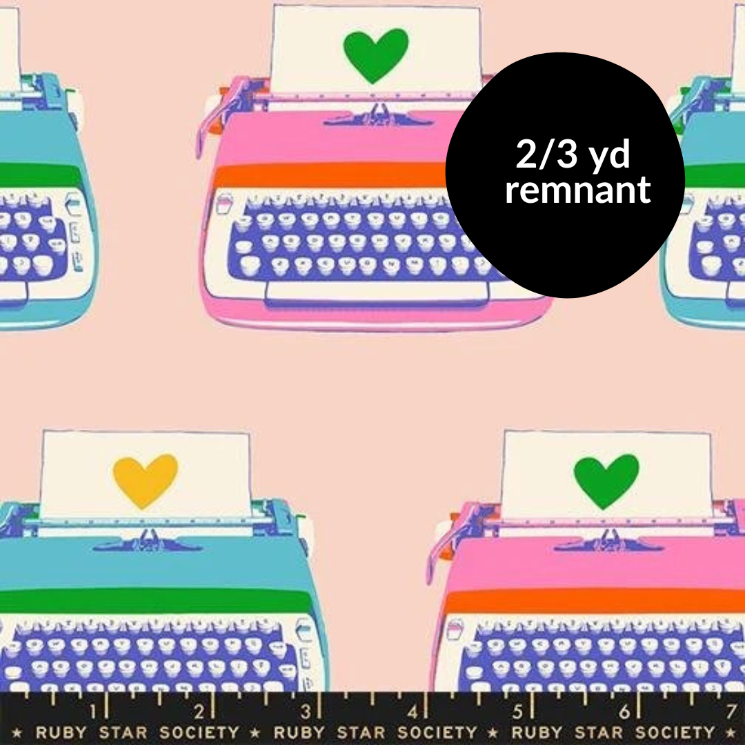 Remnant - 2/3 yd - Best Day Ever - Typewriters - Vintage Pink