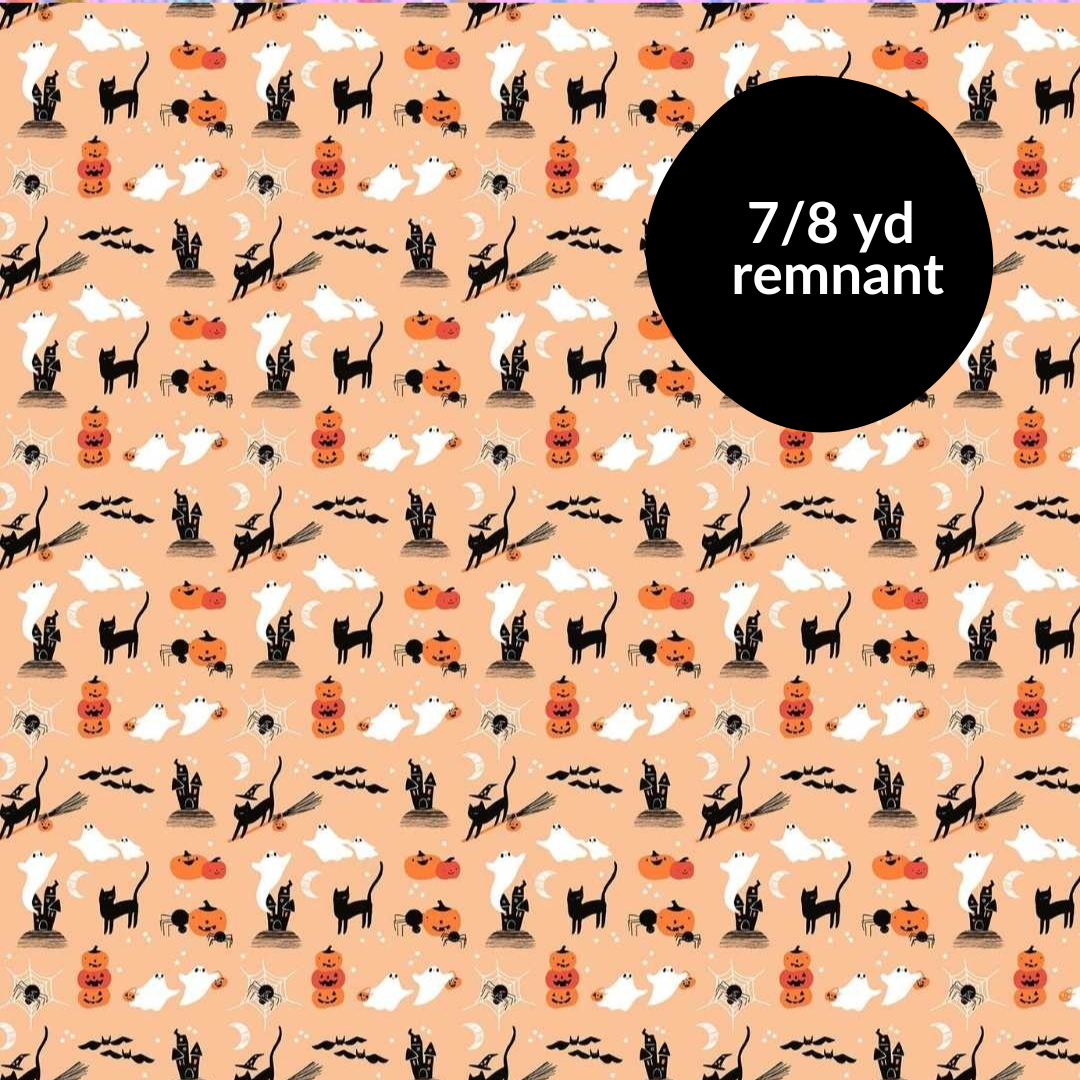 Remnant - 7/8 yd - Sweet Treats - Castles - Orange - Glow in the Dark