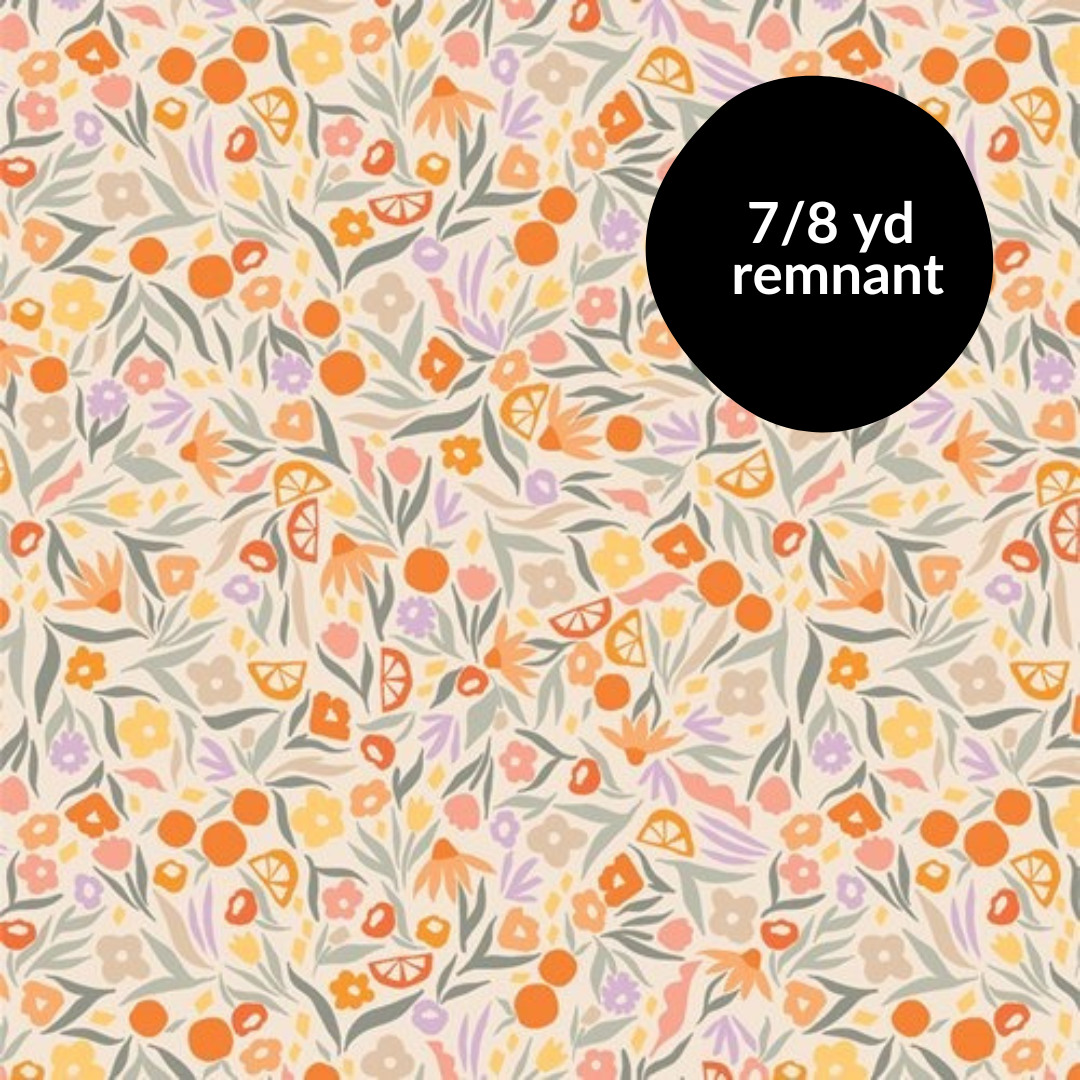 Remnant - 7/8 yd - Tangerine - Floral Zest