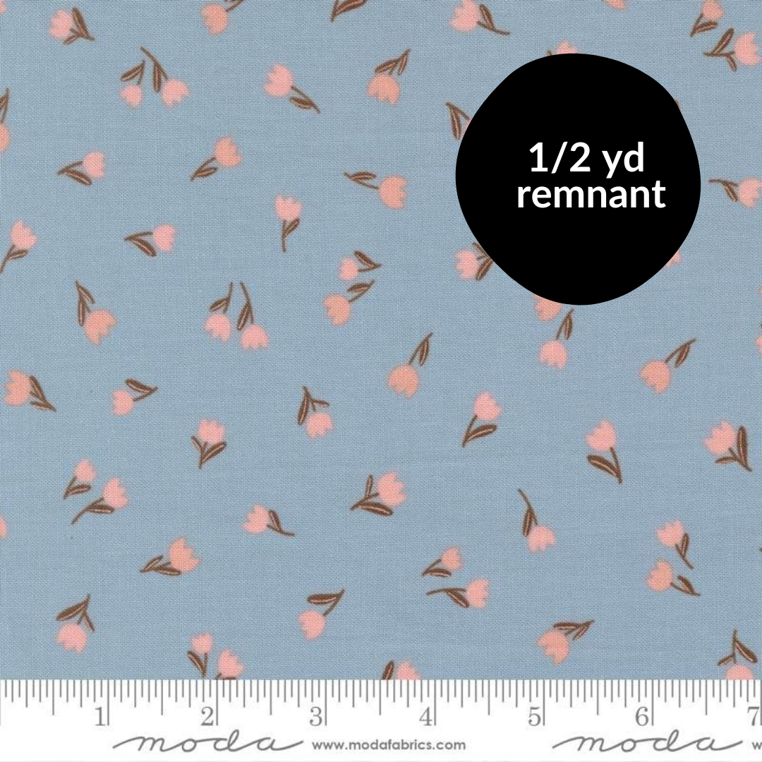 Remnant - 1/2 yd - Blossoms and Blooms - Small Tulips - Sky