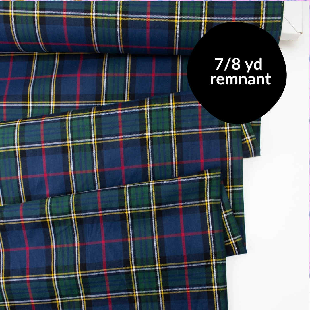 Remnant - 7/8 yd - Navy/Green Tartan Plaid Flannel
