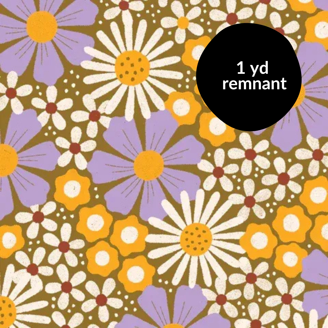 Remnant - 1 yd - Retro Meadow - Cosmos - Mustard/Lilac