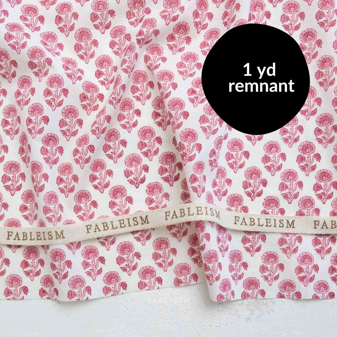 Remnant - 1 yd - Fableism Indian Block Print - Stamp Floral - Pink