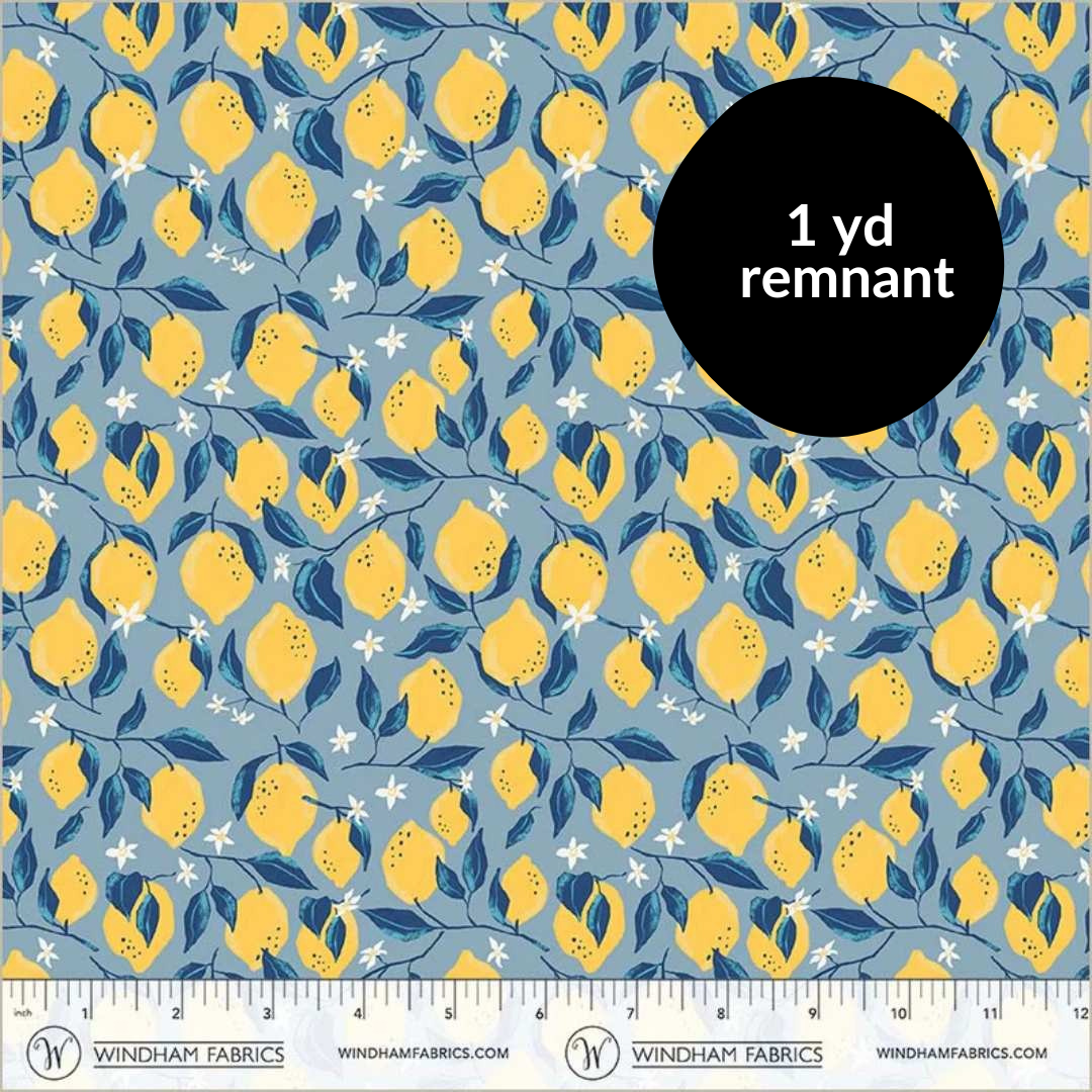 Remnant - 1 yd - Villa Sol - Lemons - Sea Blue