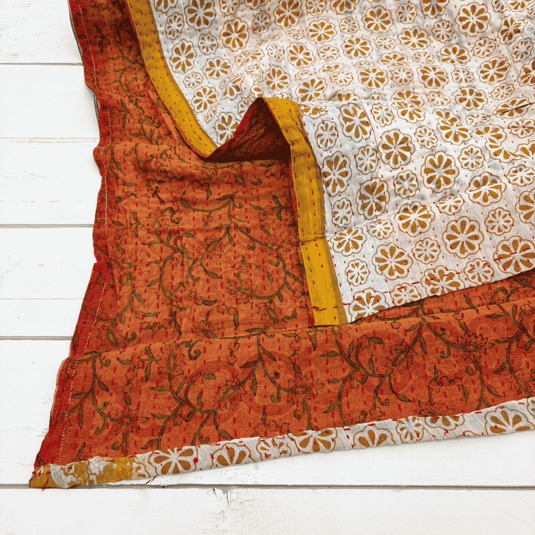 Kantha Cloth - Vine - Persimmon