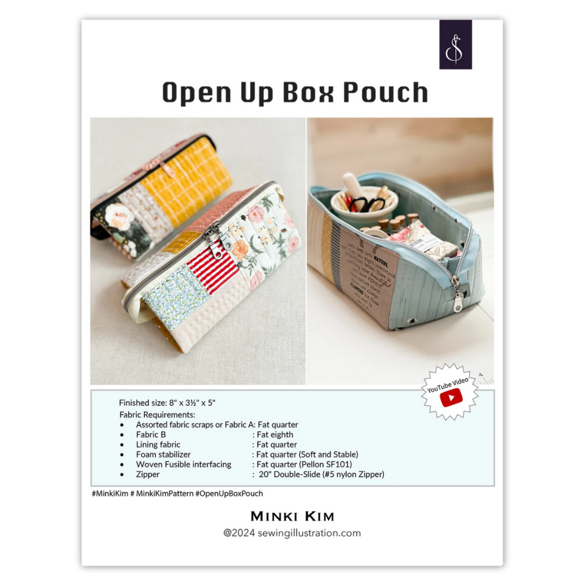 Sewing Illustration - Open Up Box Pouch Pattern