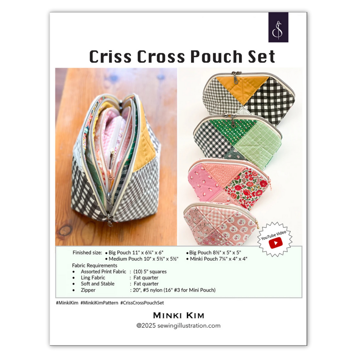 Sewing Illustration - Criss Cross Pouch Set Pattern