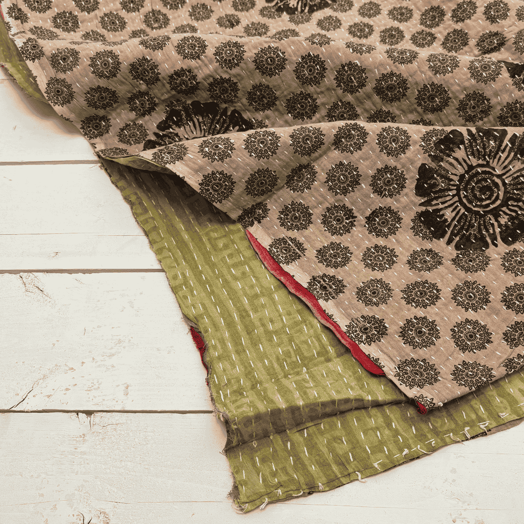 Kantha Cloth - Medallion - Taupe