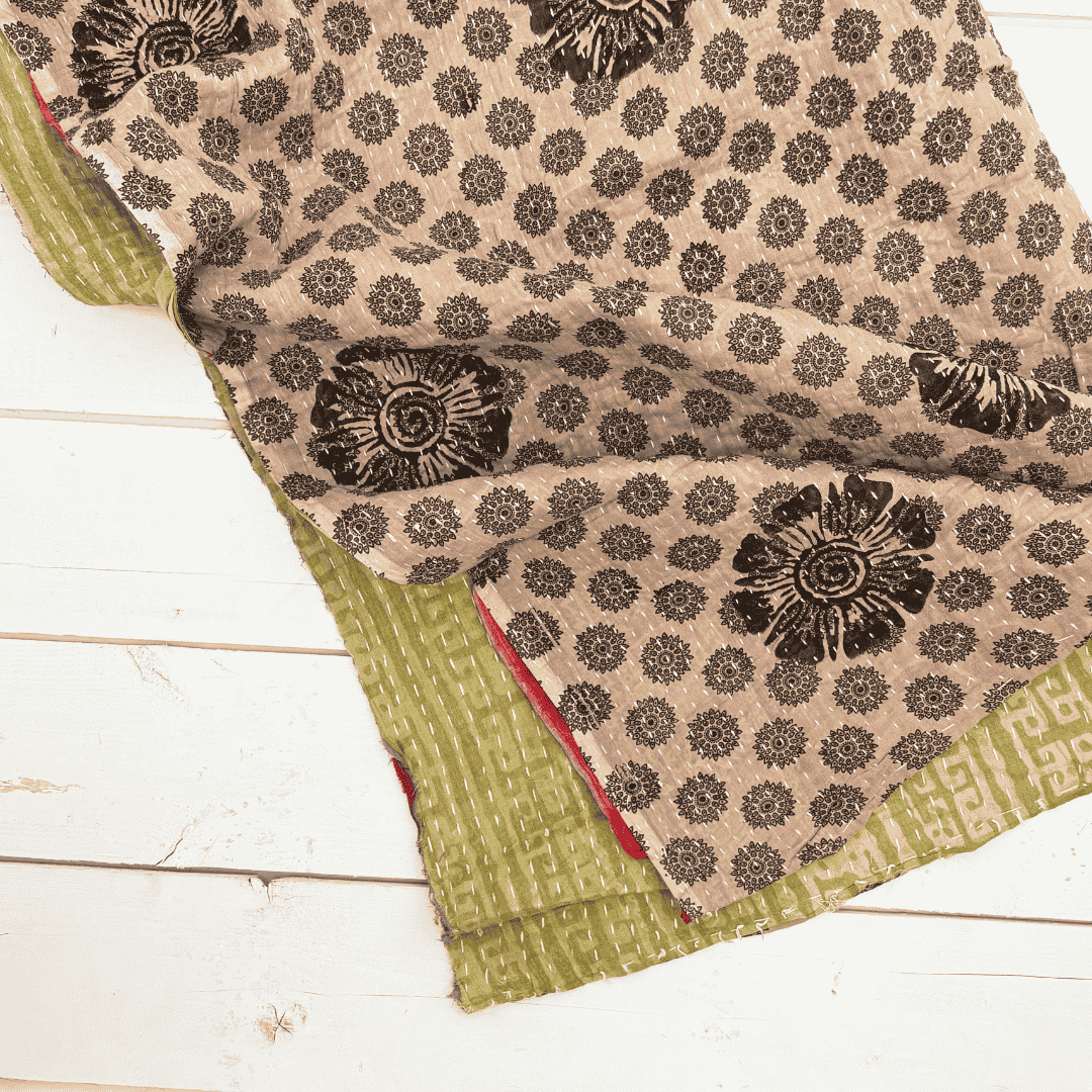 Kantha Cloth - Medallion - Taupe