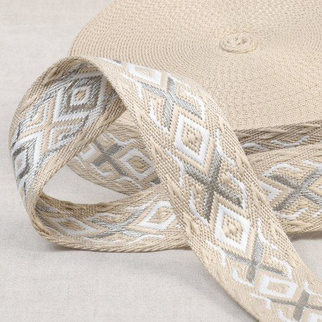 Jacquard Webbing - 1-1/2" wide - Natural/White/Gray X and Diamond (2)