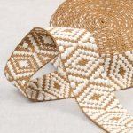 Jacquard Webbing - 1-1/2" wide - Tan and White Diamond (1132)
