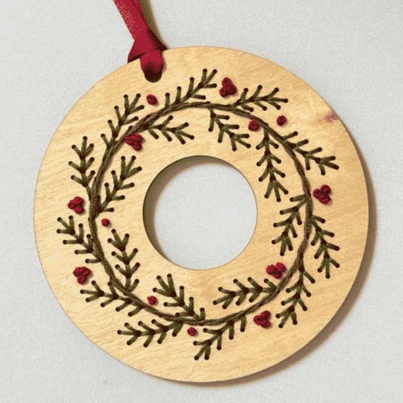 Pine Wreath Ornament Embroidery Kit
