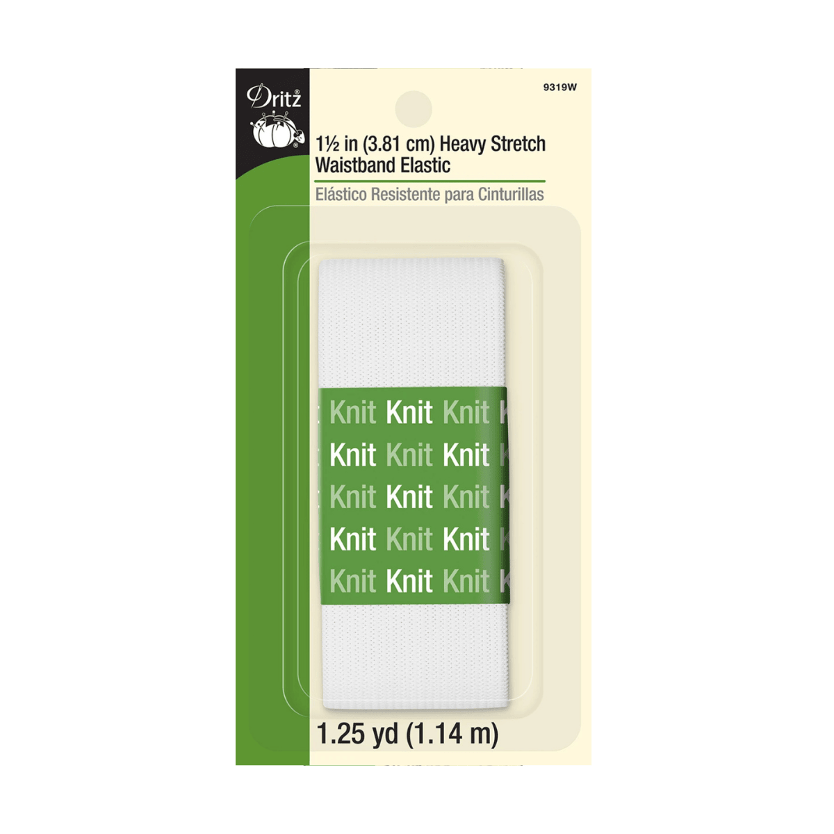 1-1/2" White Heavy Stretch Waistband Elastic - 1-1/4 yards