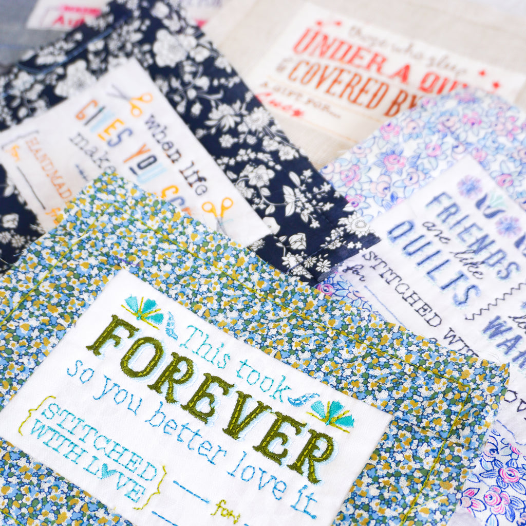 machine embroidery: in-the-hoop framed quilt labels