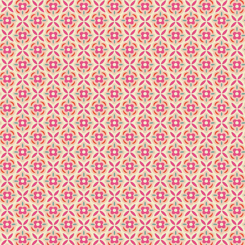 Paradise Birds Rayon - Floral Tiles - Cream