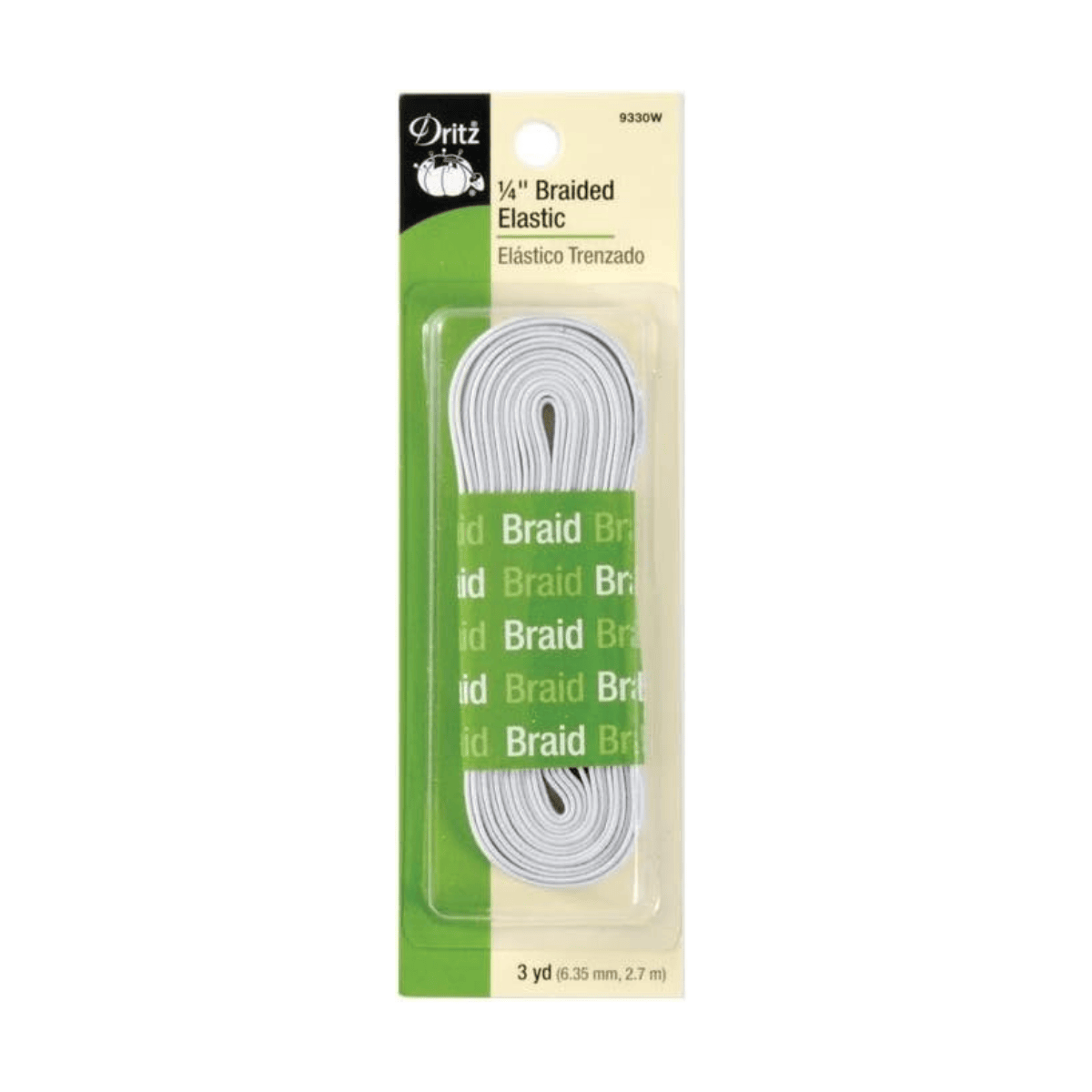 1/4" White Braided Elastic - 3 yards