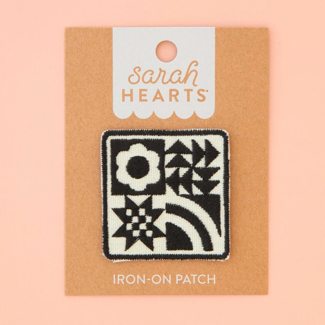 Sarah Hearts - Iron-On Patch - Quilt Block - Black