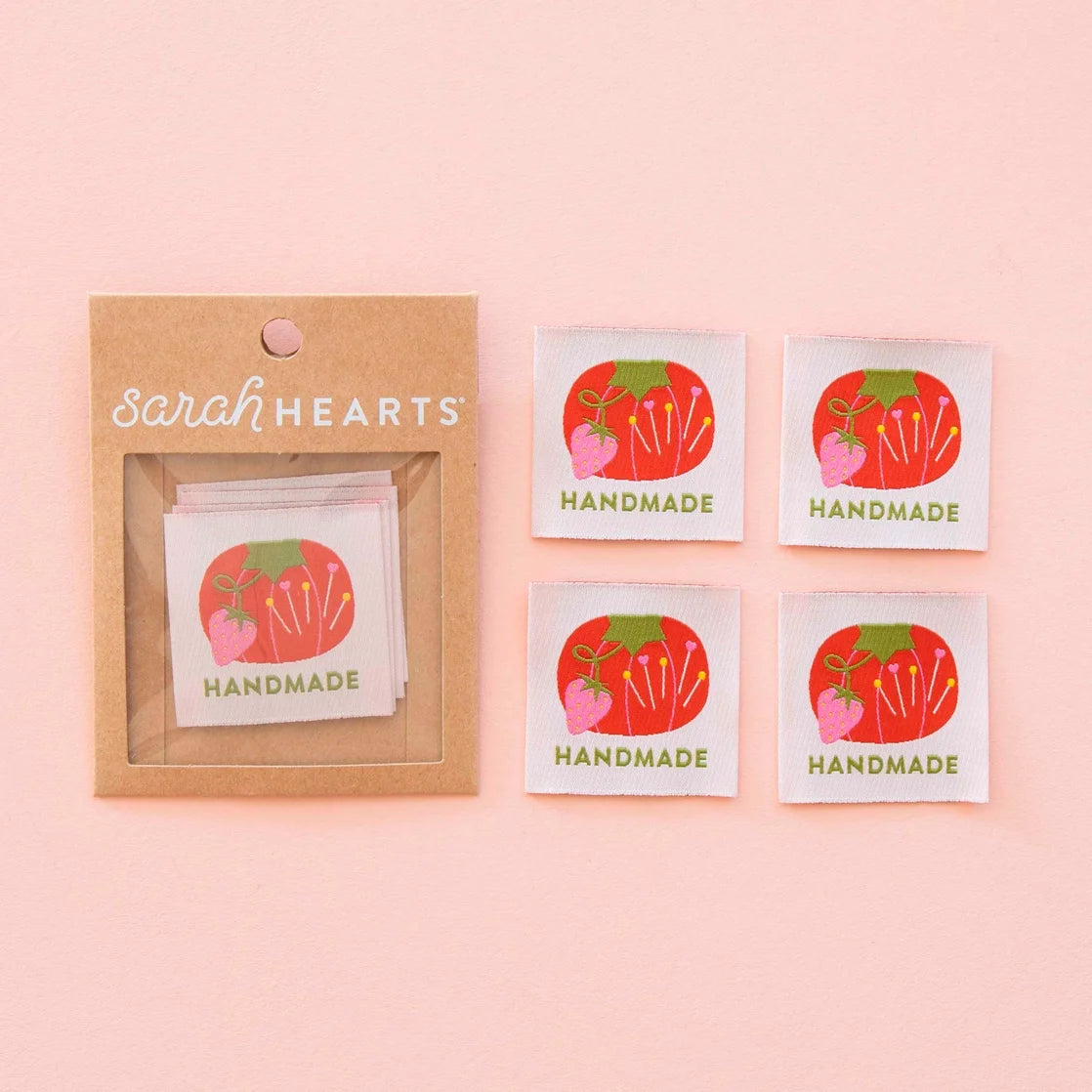 Sarah Hearts - Woven Labels - Tomato Pin Cushion