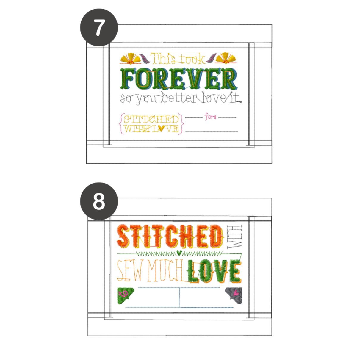 machine embroidery: in-the-hoop framed quilt labels