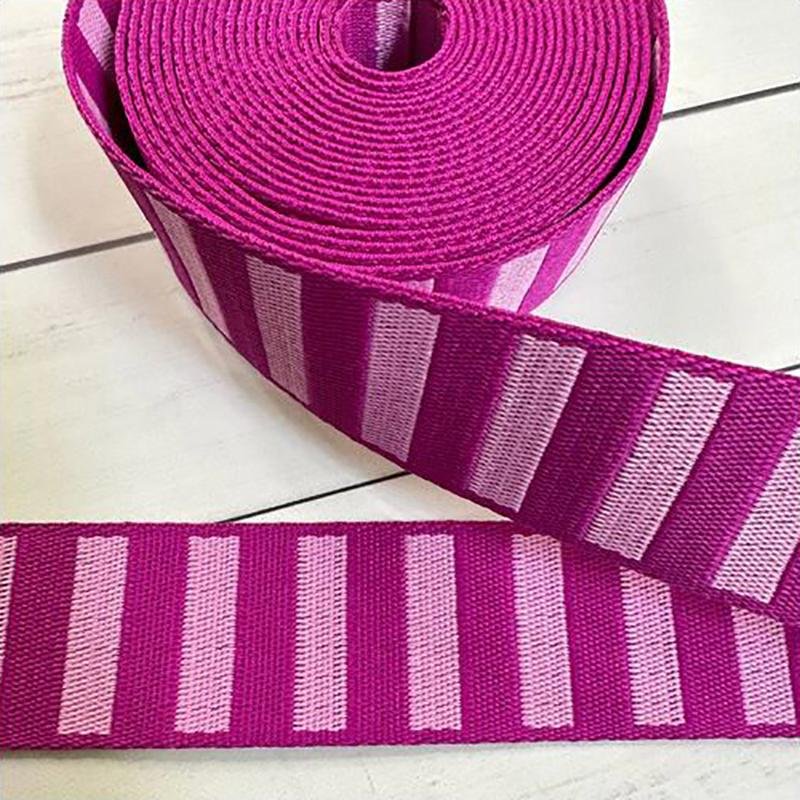 Bold Stripe 1-1/2" Jacquard Webbing - Berry /Peony