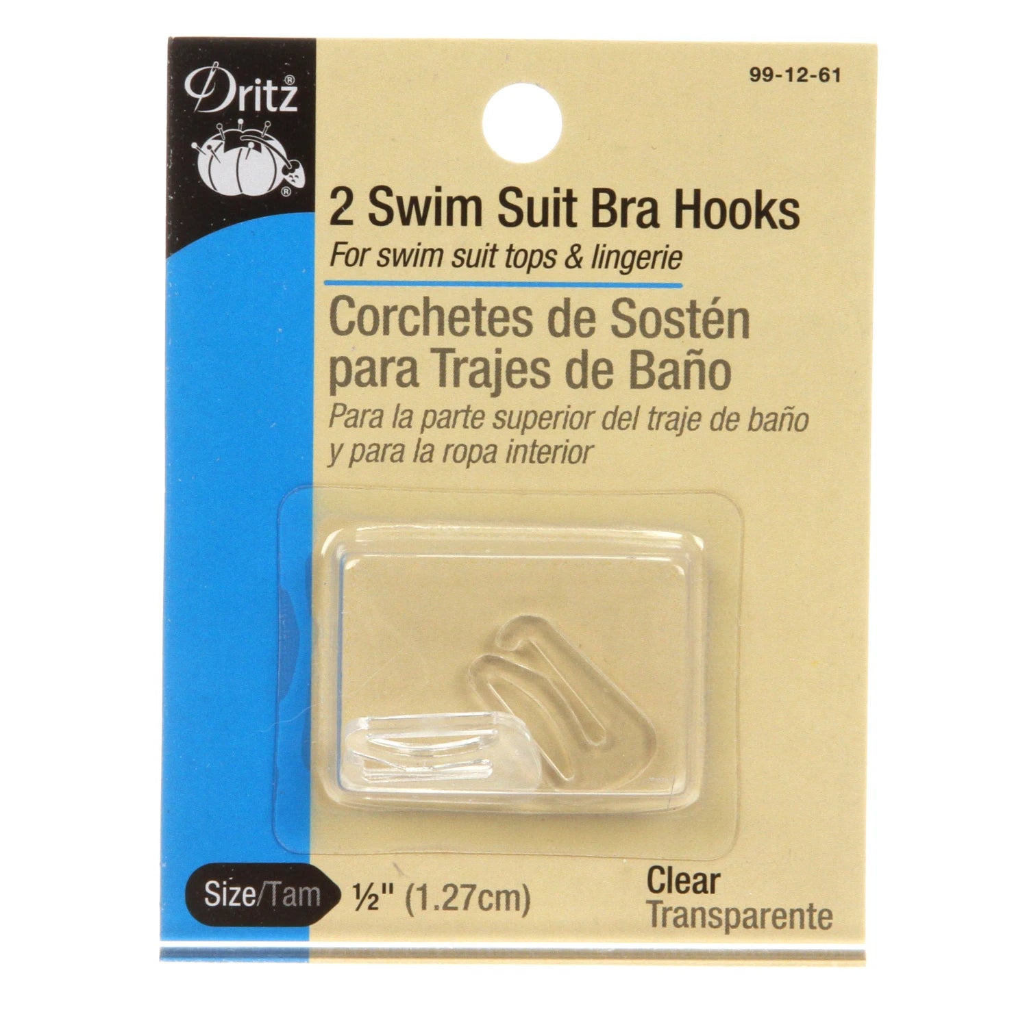 Swim Suit Bra Hooks - Clear - 1/2"
