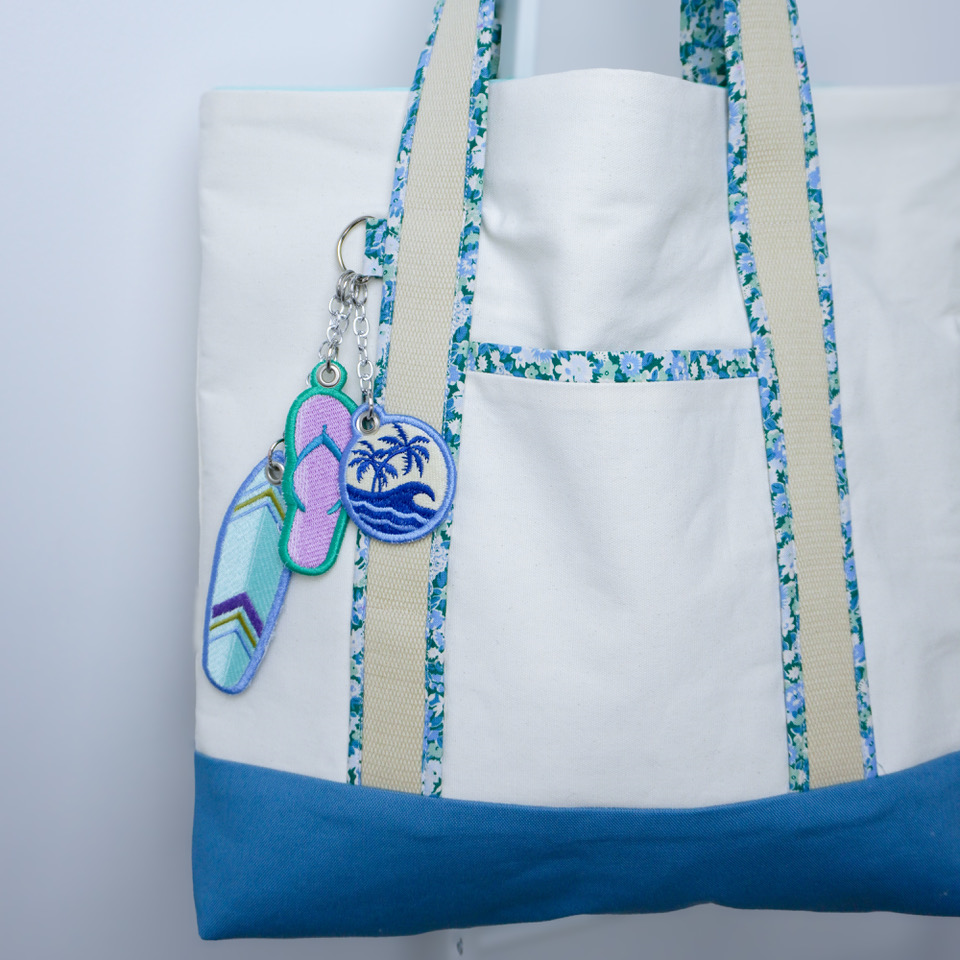 machine embroidery: coastal bag charms