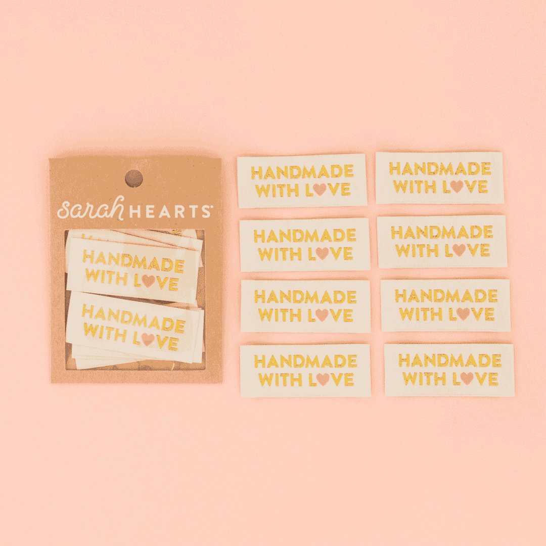 Sarah Hearts - Woven Labels - Handmade with Love - Gold