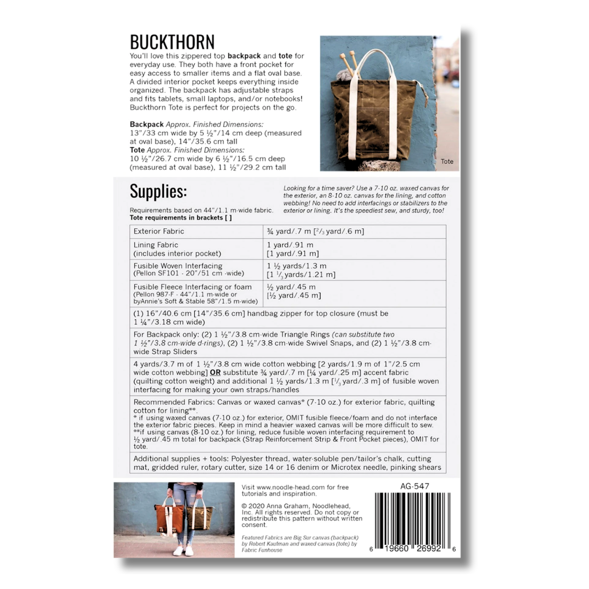 Noodlehead - Buckthorn Backpack + Tote