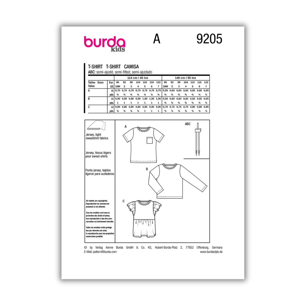 Burda Style - Kids - T-Shirt for Jersey Knits #9205