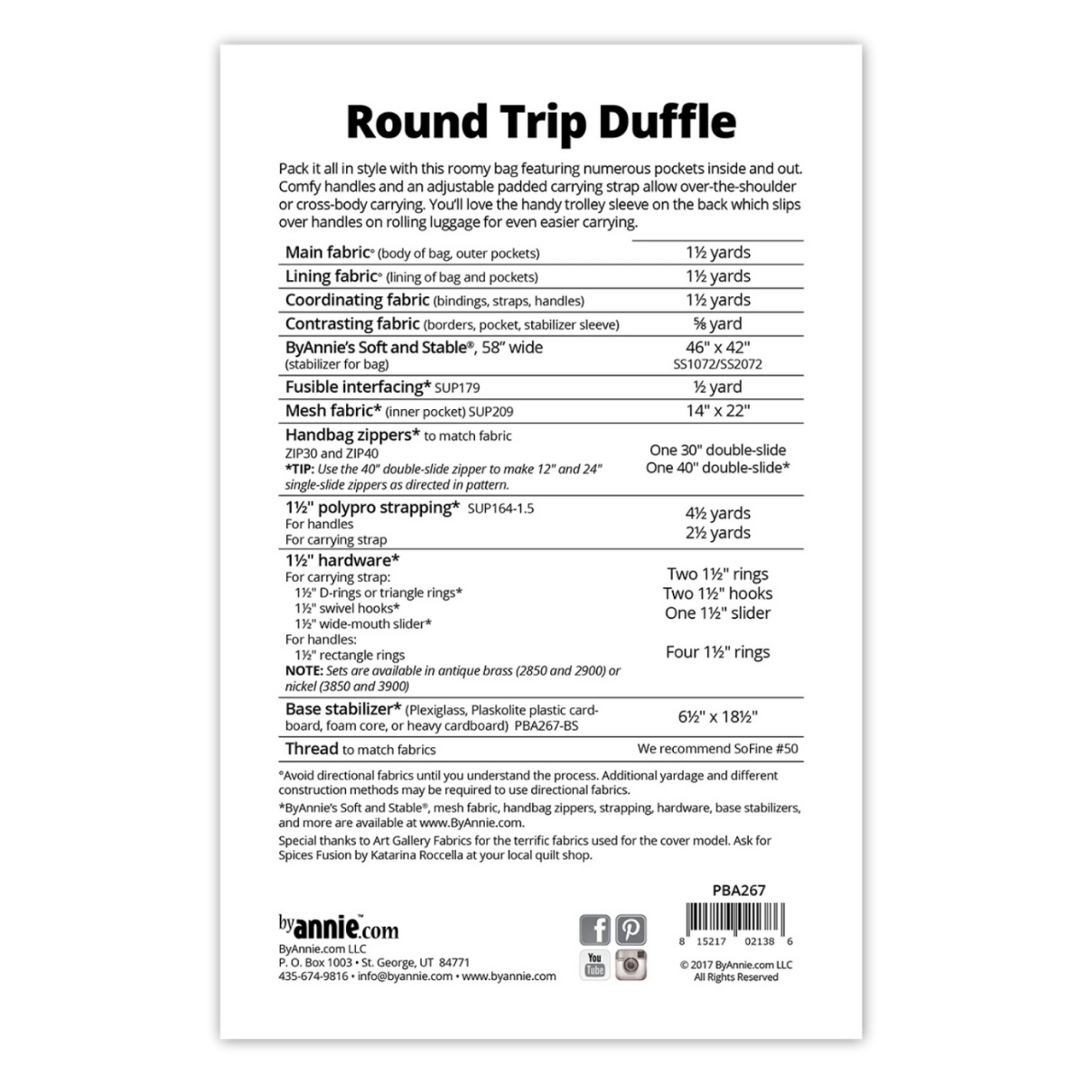 By Annie - Round Trip Duffle Bag Pattern
