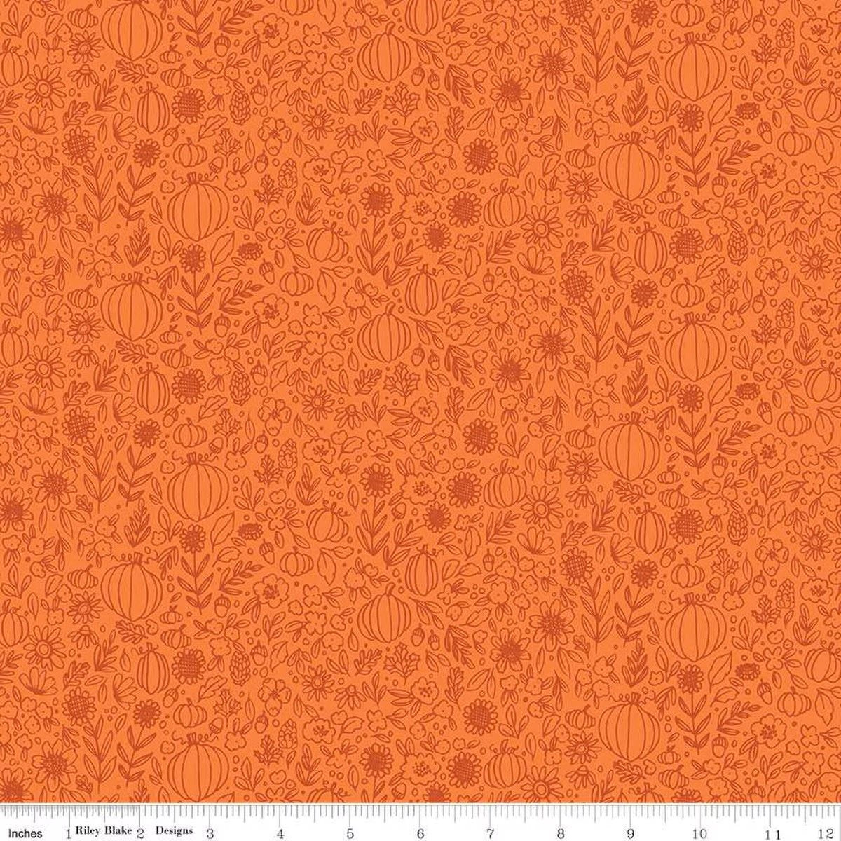 Happy Fall Days - Floral Outline - Orange
