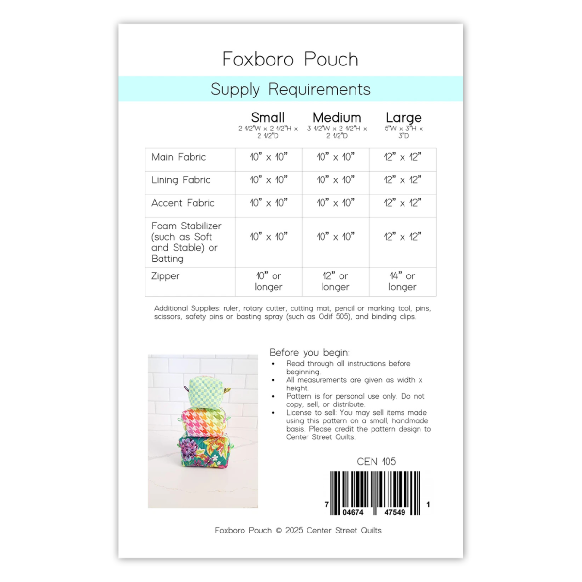 Center Street Quilts - Foxboro Pouch