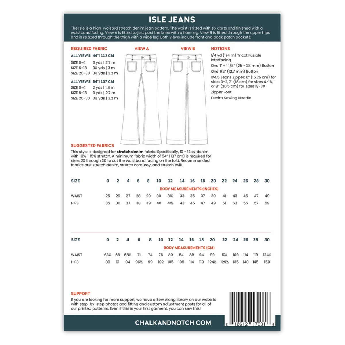 Chalk & Notch - Isle Jeans Pattern