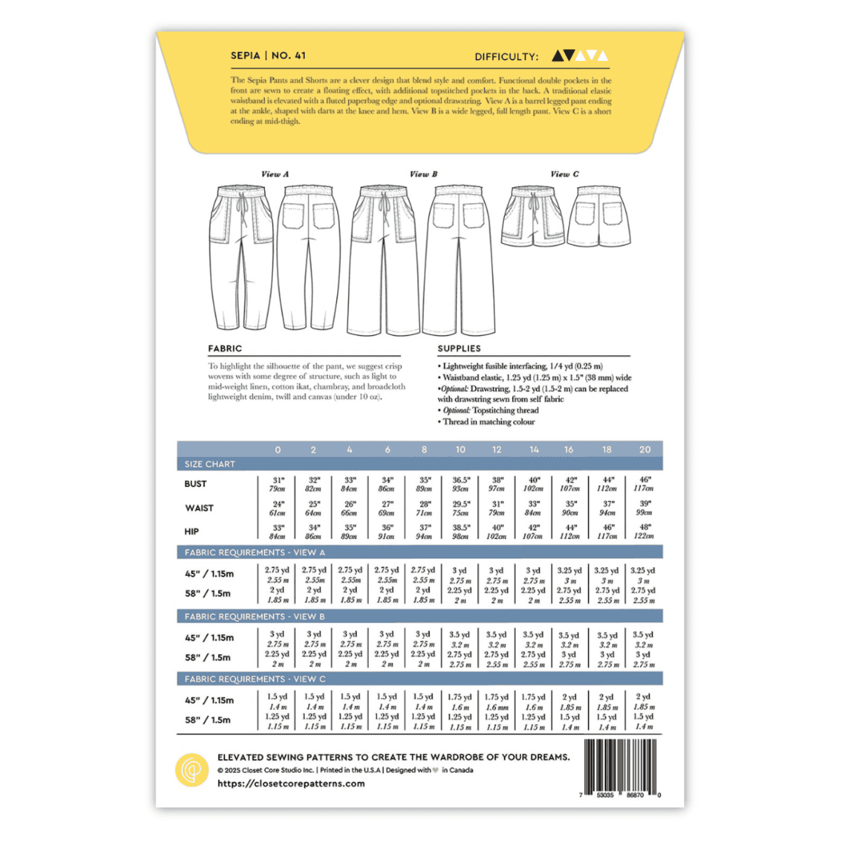 Closet Core Patterns - Sepia Pants and Shorts