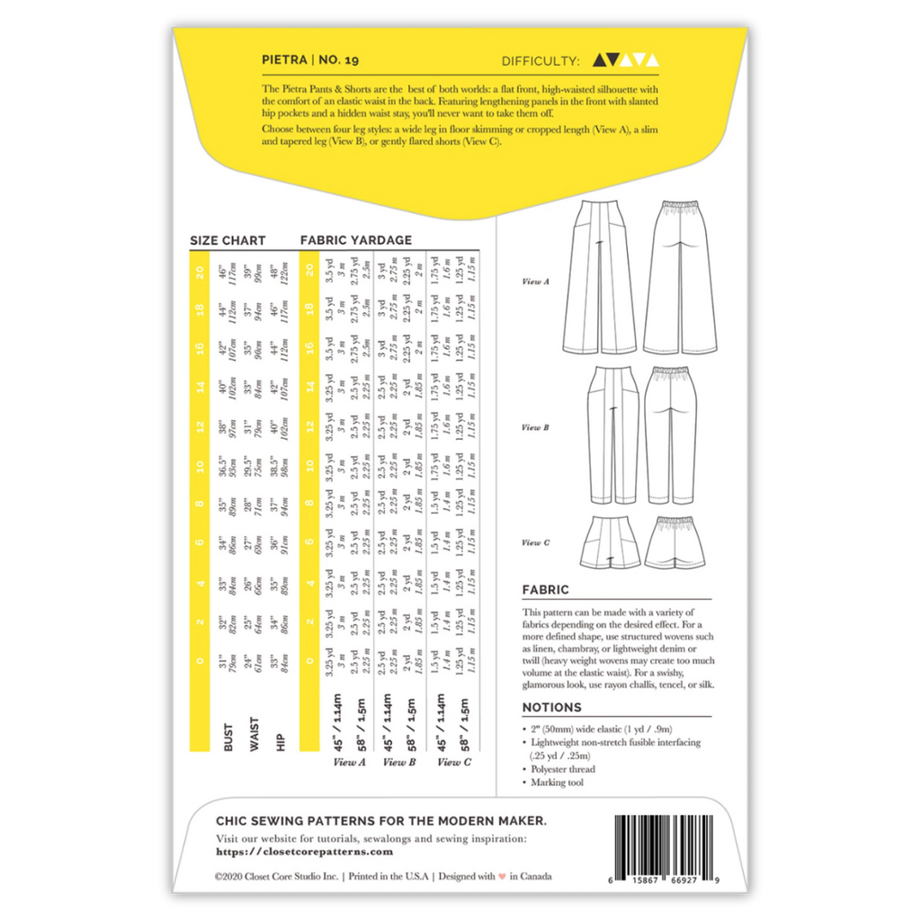 Closet Core Patterns - Pietra Pants & Shorts