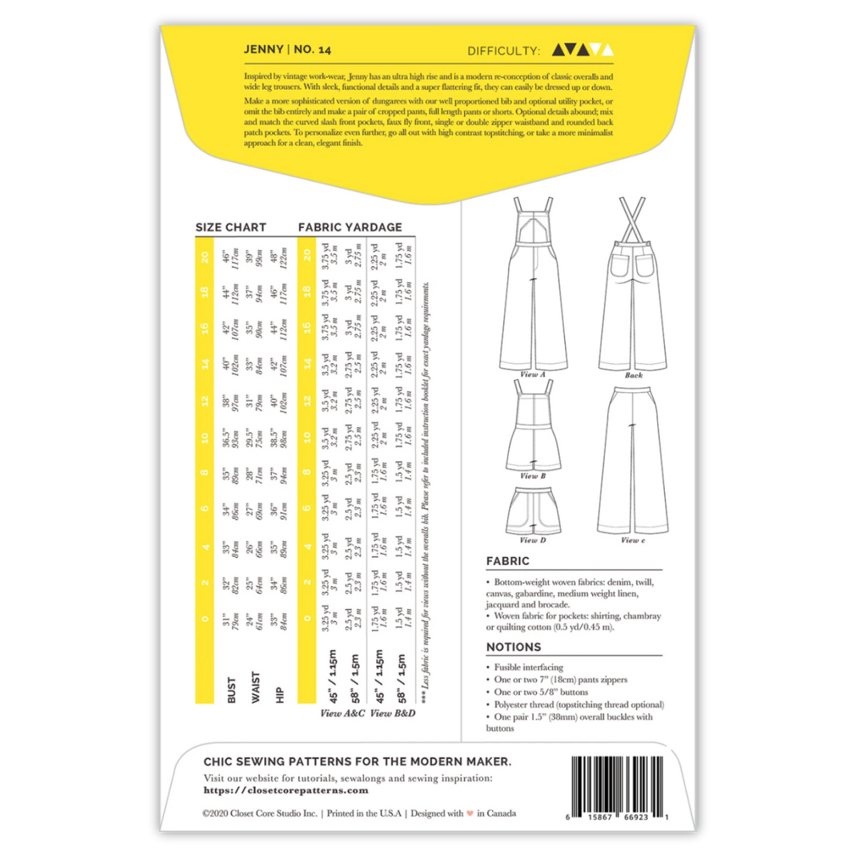 Closet Core Patterns - Jenny Overalls and Trousers
