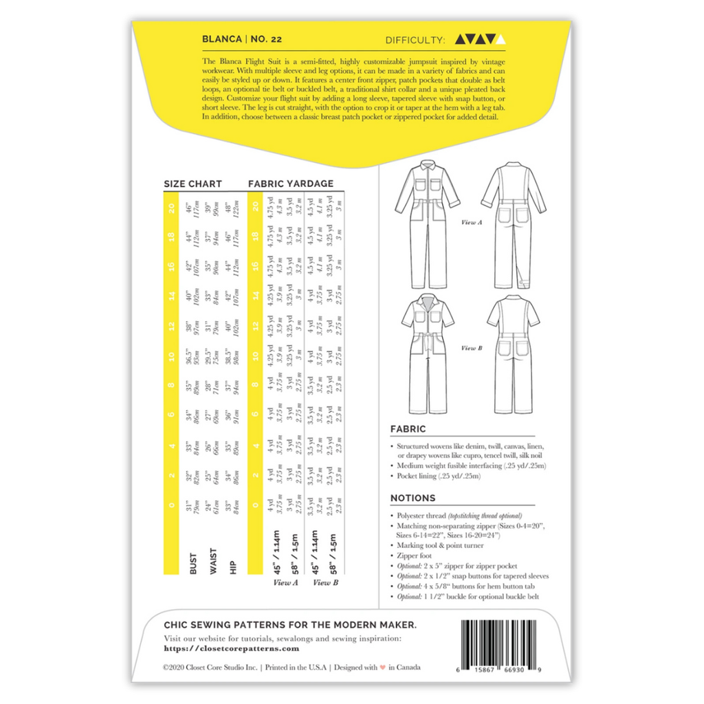 Closet Core Patterns - Blanca Flight Suit