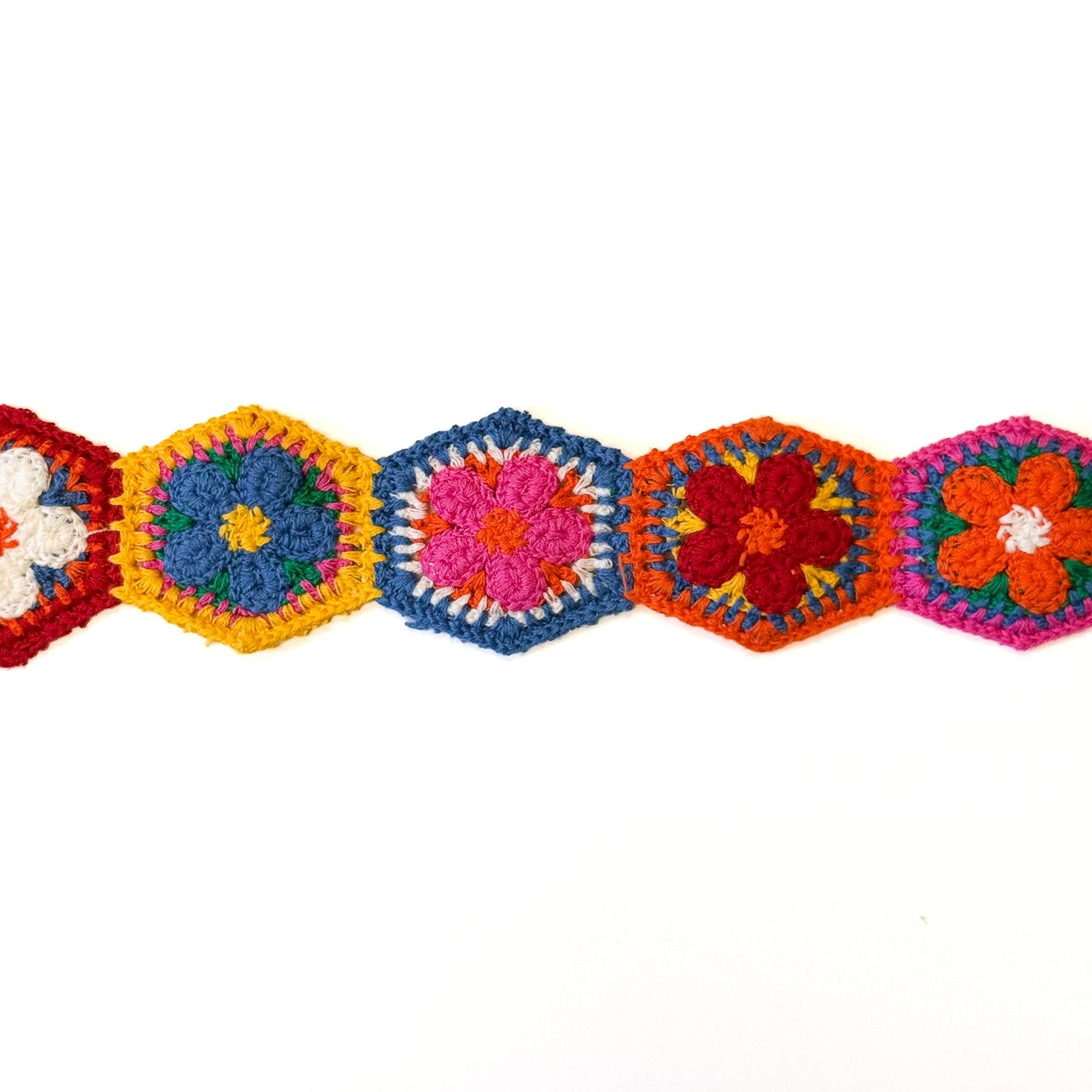 Crochet Floral Trim - 2.3" Wide - Hexagonal - Blue